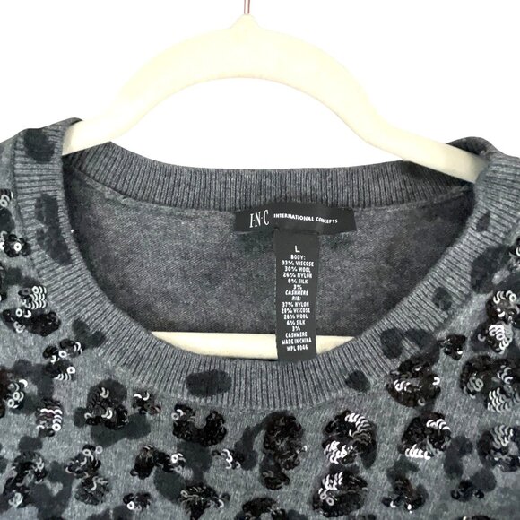 I.N.C International Concepts Sequin Leopard Print Sweater Grey Black L Artsy Dre - Picture 4 of 7